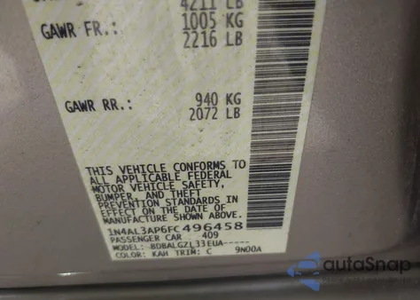 2015 Nissan Altima 2.5/2.5 S/2.5 Sl/2.5 Sv from USA, damaged, VIN 1N4AL3APGFC496458